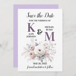 Elegante Paarse en witte blos bloemenbruiloft Save The Date