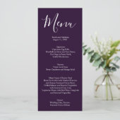 Elegante paarse en witte chic huwelijksmenu menu (Staand voorkant)