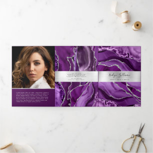 Elegante Paarse en zilveren Agaat Trifold Brochure Drieluik Kaart