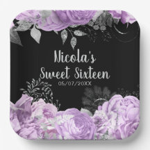 Elegante paarse en zilveren bloemen Sweet Sixteen