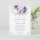 Elegante Paarse en zilveren bruiloft Kaart (Staand voorkant)