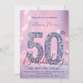 Elegante Paarse en zilveren glitter 50e verjaardag Kaart (Voorkant)
