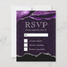Elegante paarse en zilveren glitters marmer agaat RSVP kaartje