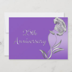 Elegante paarse en zilveren uitnodigingen voor 25-