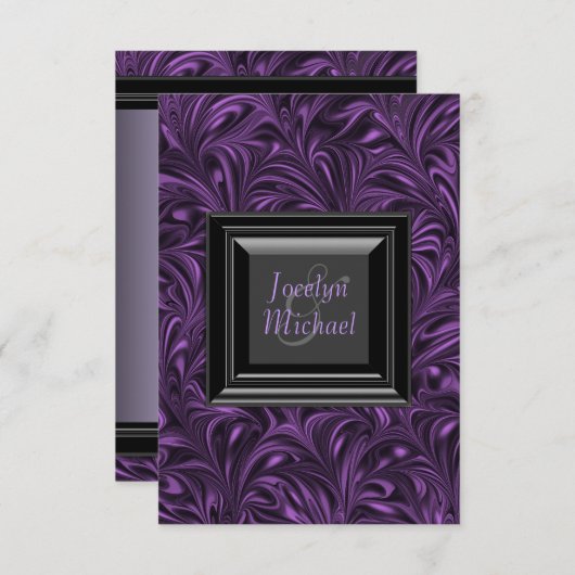 Elegante Paarse en zwarte bruiloft RSVP (Voorkant / Achterkant)