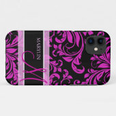 Elegante paarse en zwarte damast met monogram Case-Mate iPhone case (Achterkant (horizontaal))