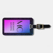 Elegante Paarse en zwarte Metallic Monogrammed Naa Bagagelabel (Voorkant horizontaal)