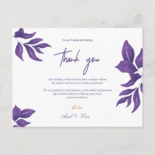 Elegante Paarse Eucalyptus bruiloft dank u Briefkaart (Voorkant)