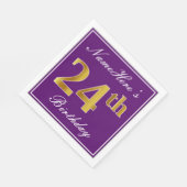 Elegante Paarse, Faux Gold 24e verjaardag + Naam Servet (Hoek)