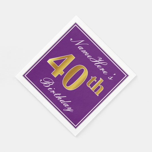 Elegante Paarse, Faux Gold 40e verjaardag + Naam Servetten (Hoek)