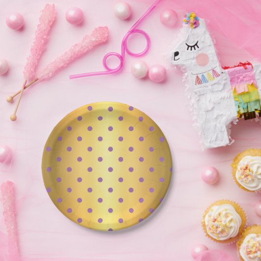 Elegante paarse faux gouden polka stippen papieren bordje (Feest)