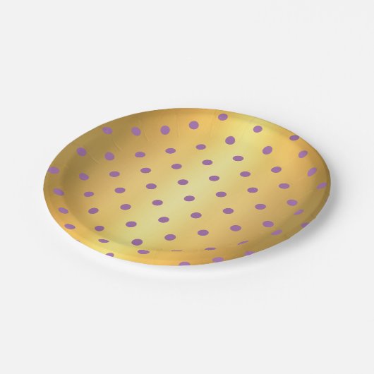 Elegante paarse faux gouden polka stippen papieren bordje (Gekanteld)