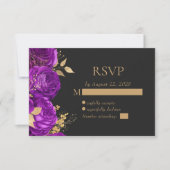 Elegante Paarse Floral Gold Dark Wedding RSVP Kaartje (Voorkant)