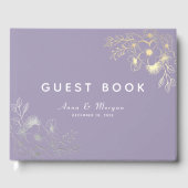 Elegante Paarse Floral Gold Wedding Gastenboek (Voorkant)