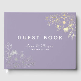 Elegante Paarse Floral Gold Wedding Gastenboek
