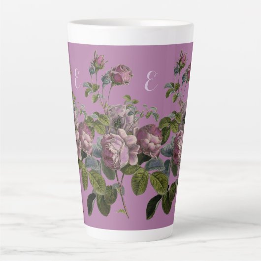 Elegante  Paarse Floral Latte Grote Mok (Voorkant)