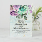 Elegante Paarse Floral Mint Green 60e verjaardag Kaart (Staand voorkant)