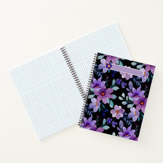 Elegante Paarse Floral Notitieboek Hoesje – Waterv (Binnen)