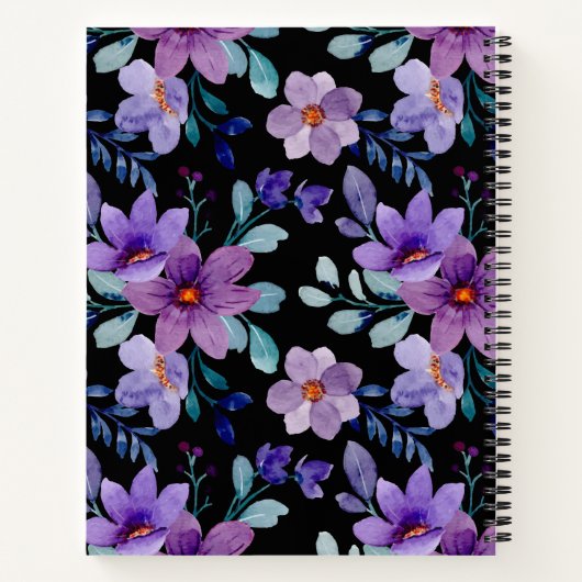Elegante Paarse Floral Notitieboek Hoesje – Waterv (Achterkant)