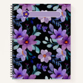 Elegante Paarse Floral Notitieboek Hoesje – Waterv (Voorkant)