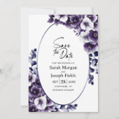 Elegante Paarse Floral Oval Save the Date Kaart (Voorkant)