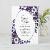 Elegante Paarse Floral Oval Save the Date Kaart (Staand voorkant)