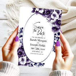 Elegante Paarse Floral Oval Save the Date Kaart