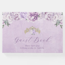 Elegante Paarse Floral Quinceañera Guest Book Gastenboek