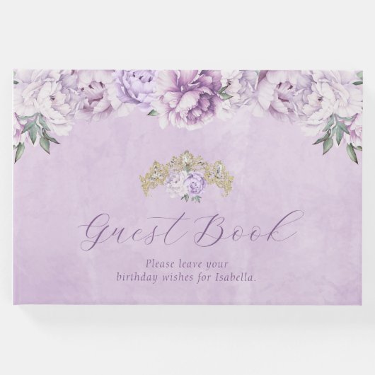 Elegante Paarse Floral Quinceañera Guest Book Gastenboek (Voorkant)