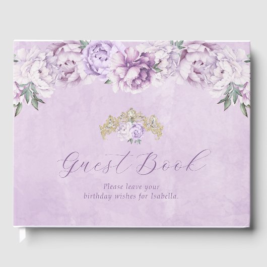 Elegante Paarse Floral Quinceañera Guest Book Gastenboek (Voorkant)