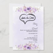 Elegante Paarse Floral Wedding Save the Date Kaart (Voorkant)