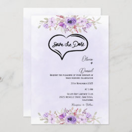 Elegante Paarse Floral Wedding Save the Date Kaart