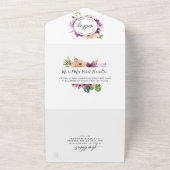 Elegante Paarse Floral Wedding w / Geperforeerde R All In One Uitnodiging (Buitenkant)