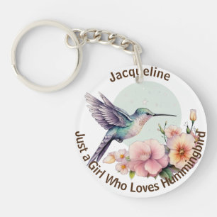 Elegante Paarse Flower Blue Hummingbird Gepersonal Sleutelhanger