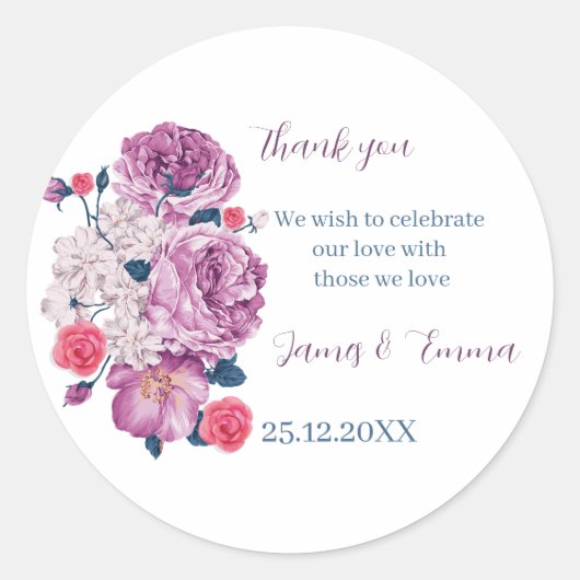Elegante Paarse Flower Custom Wedding Ronde Sticker (Voorkant)