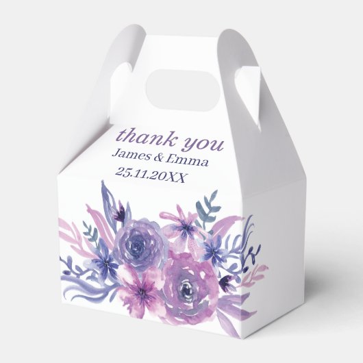 Elegante Paarse Flower Gepersonaliseerd bruiloft Bedankdoosjes (Voorkant Zijde)