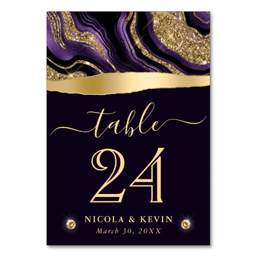 Elegante Paarse Folie en gouden Glitter Agaat Brui Kaart (Achterkant)