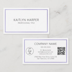 Elegante paarse folie frame minimale logo QR-code Visitekaartje