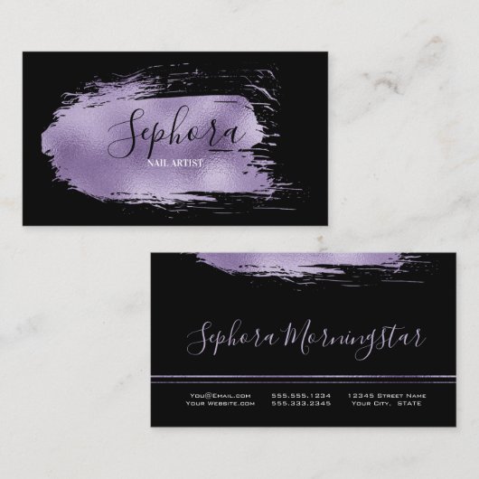 Elegante paarse folie metaal verfstreek visitekaartje (Voorkant / Achterkant)