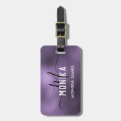 Elegante Paarse Folie Monogram Custom Bagagelabel (Voorkant verticaal)