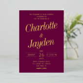 Elegante paarse folie script foto bruiloft uitnodiging (Staand Voorkant)