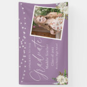 Elegante Paarse foto Floral Afstuderen Spandoek (Verticaal)