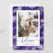 Elegante Paarse foto Snowflake Feestdagenkaart (Voorkant)