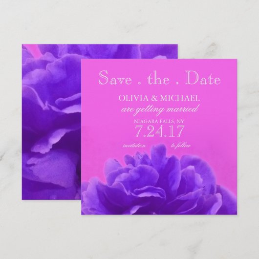 Elegante Paarse Framboos Bloem Save The Date Kaart (Voorkant / Achterkant)