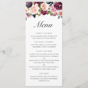 Elegante Paarse Fruit Herfst Bloemige Bruiloft Menu