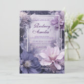 Elegante Paarse Galaxy Floral huwelijksuitnodiging Kaart (Staand voorkant)