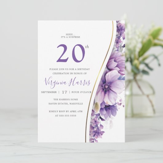 Elegante Paarse gebladerte 20e verjaardag Kaart (Staand voorkant)