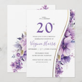 Elegante Paarse gebladerte 20e verjaardag Kaart (Voorkant / Achterkant)