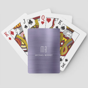 Elegante Paarse Geborstelde Metalen Monogram Naam Pokerkaarten
