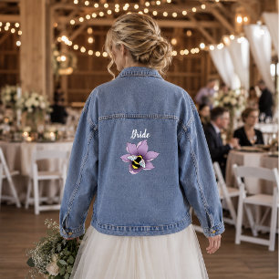 Elegante Paarse Gele Bloemen Bijenkorf Bij Denim Jacket